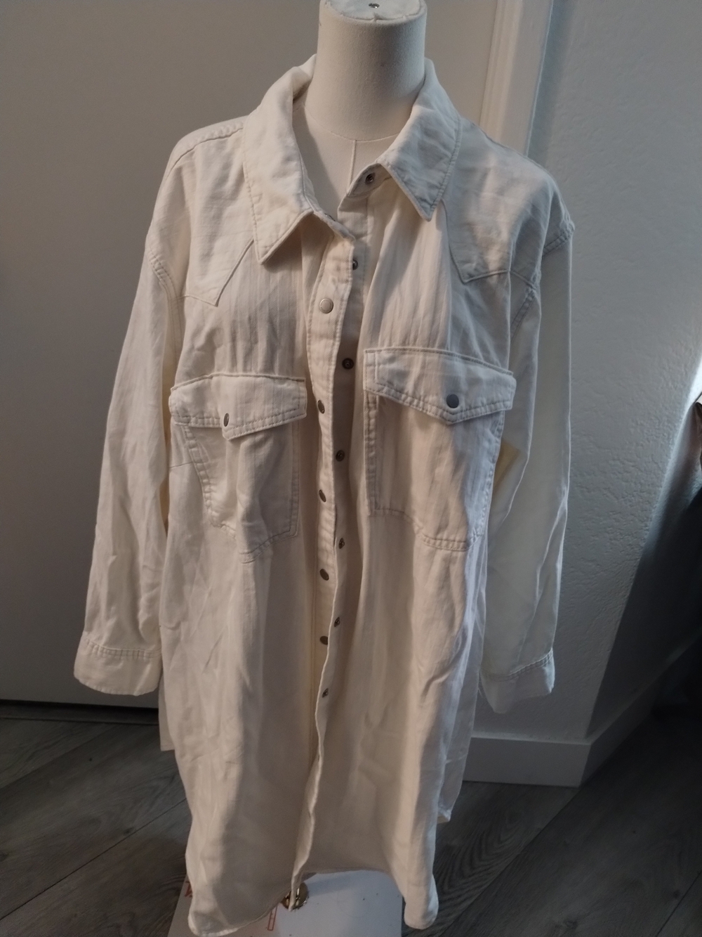 JGoods Long Cream Button-Front Shirt Jacket